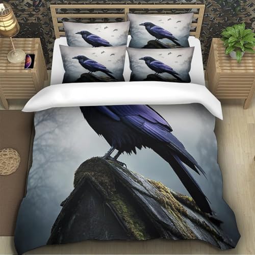 Housse de couette corbeau lit 220x240cm fermeture éclair invisible - 5