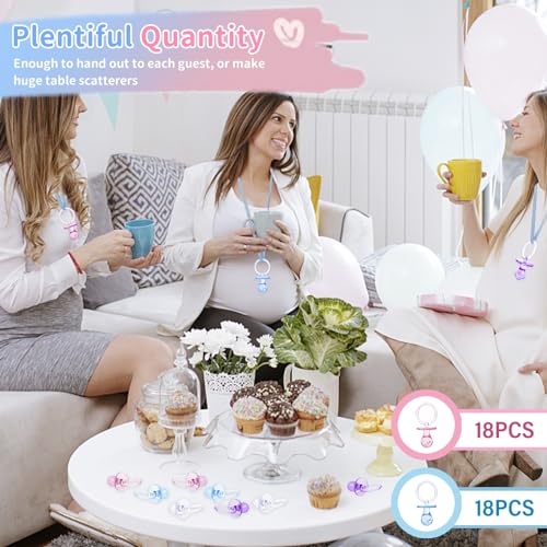 Image of Pacifiers for Baby Shower Game, 36 Plastic Pacifiers for Baby Shower Decoration DIY, Large Size Baby Shower Pacifiers, Gender Reveal Party Table Scatter /Hunt Baby Shower Game Props(Blue&Pink, 2.75 in)