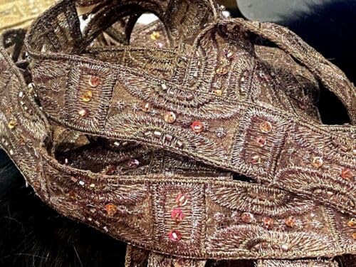 Lilac Brown Embroidered Trim Hand Sewn 1