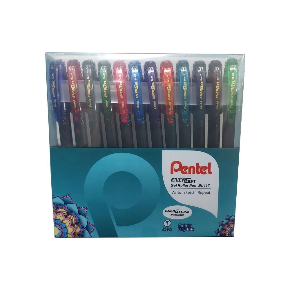 Pentel EnerGel - Bolígrafo de gel de 0,7 mm, tinta de secado rápido para escribir sin manchas, bolígrafo de gel ligero para una experiencia de escritura suave, multicolor, paquete de 12 bolígrafos