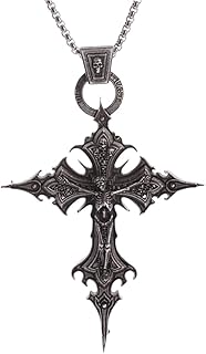 PINK TOWN Gothic Cross Necklace for Women Men Vintage Captivity Skull Cross Pendent Necklace