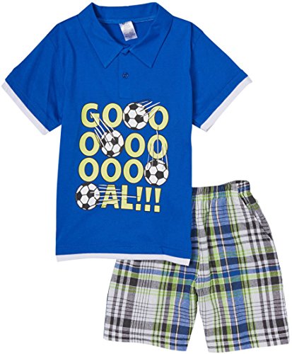 Image of ToBeInStyle Boys' 2-Piece Graphic Top & Plaid Shorts Outfit Set - Polo or V-Neck Tee