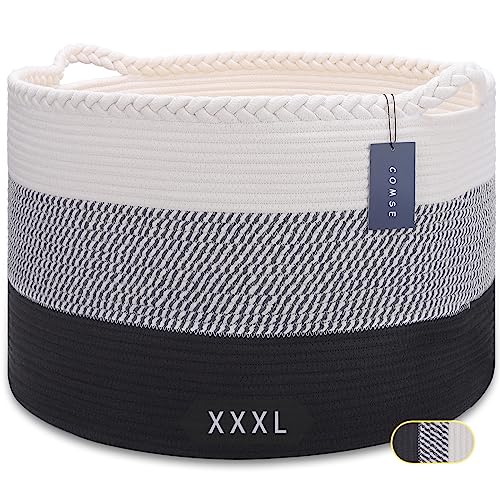 COMSE Cesta de Manta Extragrande, Almacenamiento de Colada, 55 x 35 cm, Cuerda de Algodón, para Sala de Estar, Juguetes y Mantas