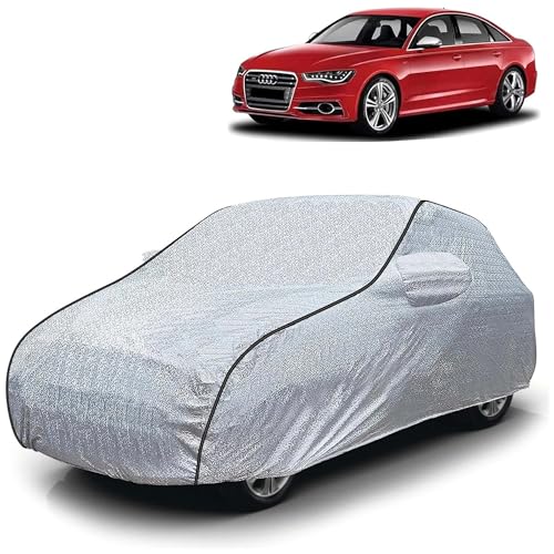 Image of Sulfar 100% Waterproof Car Body Cover Compatible with Mirror for Audi S6 (Triple Stitched, Full Bottom Elastic, Magic Silver with Black Piping)