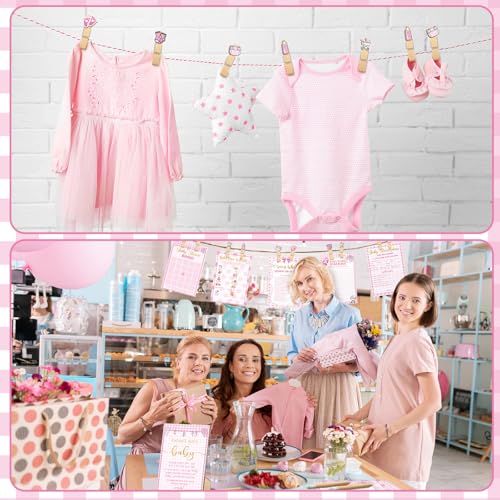 Image of Patelai 321 Pcs Pink Gingham Baby Shower Decorations Pink Plaid Welcome Sweet Baby Shower Cute Coquette Bow Party Bingo Games for Coquette Theme Don't Say Gender Reveal Party Supplies