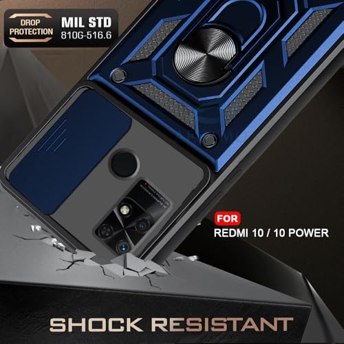 Image of AESTMO Tough Armor Redmi 10 /10 Power Bumper Back Case Cover | Ring Holder & Sliding Camera Shield Cover | 360 Degree Protection Back Case Cover for Redmi 10 /10 Power (Blue)