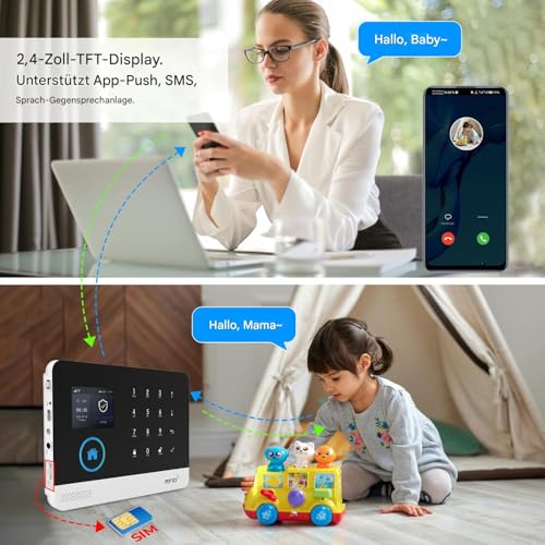 Drahtloses Hausalarmsystem,17-teilig,GSM,SMS,WiFi, komplettes Einbruchmeldesystem, Alarmsirene mit...