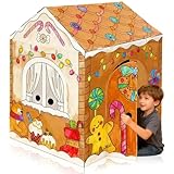 kockuu Gingerbread Cardboard House to Color for Kids Toddlers, Large Gingerbread Cardboard Coloring House Playhouse Christmas Arts & Crafts Activity Indoor Fun, 40" x 32" x 26"