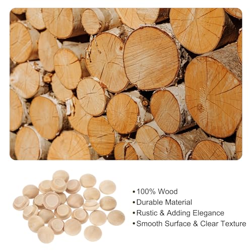 Image of uxcell 36Pcs Wood Button Plugs, 10mm /0.39 inch Hardwood Screw Hole Plug Mushroom Wooden Caps Buttons Wood Plug for Furniture Woodworking Craft Decor (15mm x 10mm)