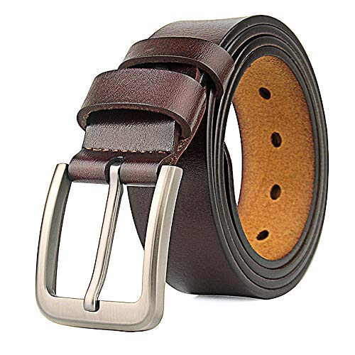 Yang Fan MA28 Ceinture en cuir véritable pour homme Style décontracté Taille normale et grande Taille 71,1 - 157,5 cm Noir Marron - Marron - 140 cm taille 48/50" Cover