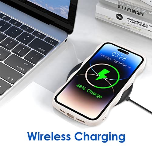 Anuck Case For Iphone 14 Pro Case Wave, Curly Frame Design For Women Girls, Cute Wavy Solid Color Aesthetic Phone Case Soft Flexible Tpu Shockproof Full-Body Protective Case Cover 6.1 Inch - White #TOP3