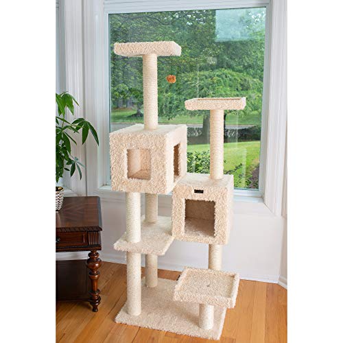 Árbol para gatos con dos casas de madera, 67" beige miniatura 4