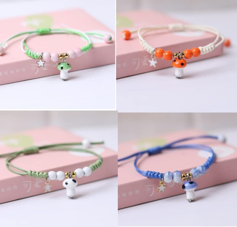 4 Pcs Unique Mushroom Bracelets Beaded Colorful Luck String Rope Chain Cord Thread Braided Bracelet Good Protection Friendship Wish Bracelet Jewelry for Women Girls - Image 2
