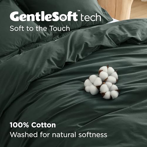 Bedsure 100% Washed Cotton Duvet Cover King Size - Forest Green Minimalist Cotton Duvet Cover Linen Like for All Seasons - GentleSoft™ Plain Simple Bedding (Forest Green, King, 104"x90")