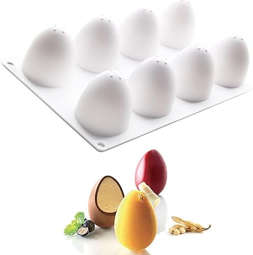 Moldes de silicona para huevos de Pascua 3D con 8 cavidades para velas, mousse, pastel, chocolate, dulces, pastelería, jabón, muffins, postre,