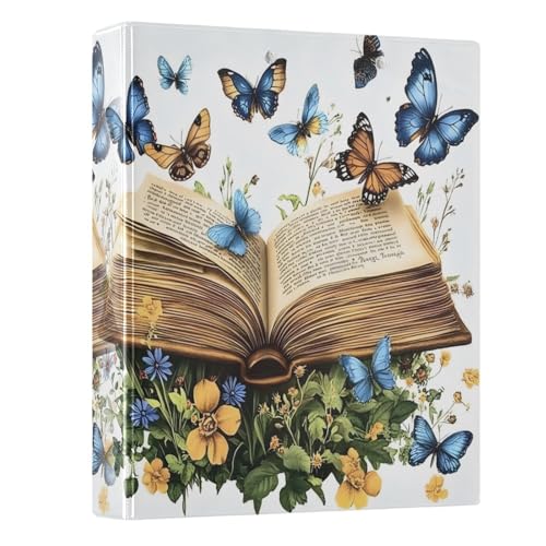 Image of 3 Ring Binder Butterfly Book 1.5 inch Binders Three Ring Binders with Clipboard Fit 8.5'' x 11'' Paper 3 Interior PVC Clear Pockets for Office Supplies