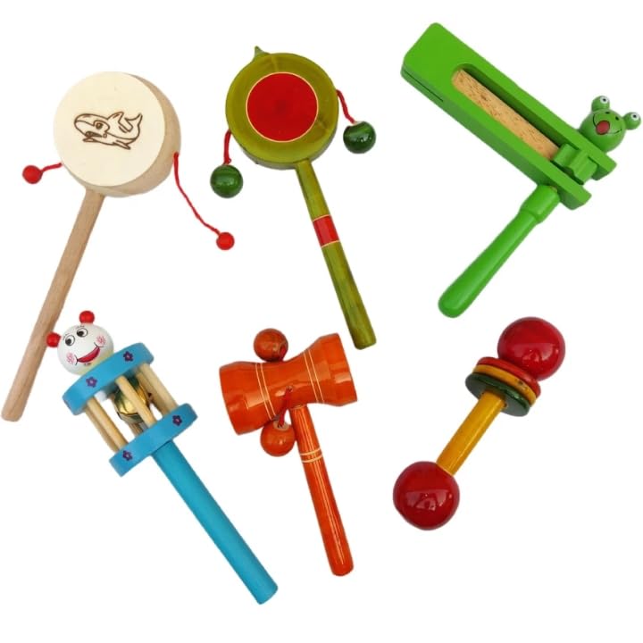 Little Mind Set of 6 Wooden Baby Rattles – Non-Toxic Sensory Toys for Infants & Toddlers (6-12 Months) – Colorful Teethers for Motor & Hearing Skills, Safe BPA-Free Natural Wooden Gift Little Mind Set of 6 Wooden Baby Rattles – Non-Toxic Sensory Toys for Infants & Toddlers (6-12 Months) – Colorful Teethers for Motor & Hearing Skills, Safe BPA-Free Natural Wooden Gift