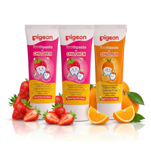 Image of Pigeon Apple & Orange Toothpaste for Babies & Kids 45 g (Pack of 3) | Fluoride & SLS Free | Colour & Paraben Free | pH-Balanced Gentle Care