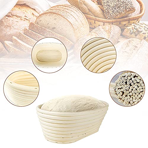 Diealles Shine Cestino Lievitazione Pane Ovale, 3 Pezzi Cestino da Lievitazione con Tela di Lino per panettieri Domestici e Professionisti,23,25,28CM