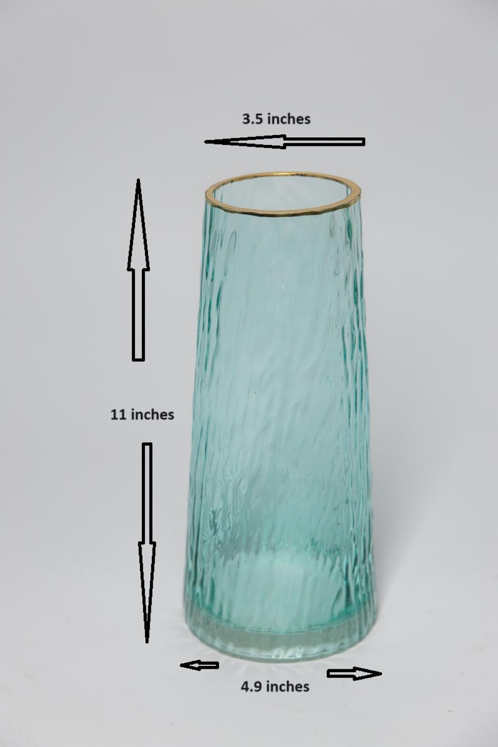Cylinder Glass Vase with Gold Rim, for Flowers for Home Decor, Office Decor. 11 inches Tall. (Turquoise)