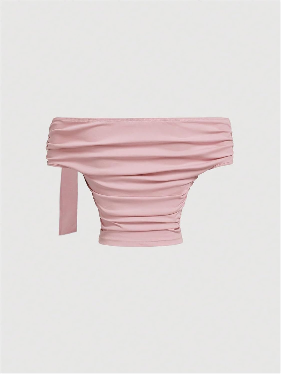 WDIRARA Women's Off The Shoulder Crop Top Short Sleeve Ruched Tee Shirts - Image 2