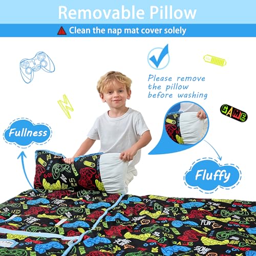 Image of Lasoftan Toddler Nap Mat with Pillow and Blanket, Extra Large Rolled Napping Mats,Slumber Bags for Boys Girls,Kids Sleeping Bag for Daycare, Preschool Travel Camping