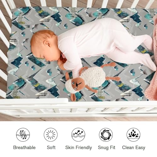 Image of Boho Mountains Baby Crib Sheets for Boy Girl 52 inchx28 inch Mountain Range Hiking Wild Crib Mattress Covers Soft Breathable Mountain Adventure Camping Baby Sheets for Standard Crib and Toddler Bed Mattress