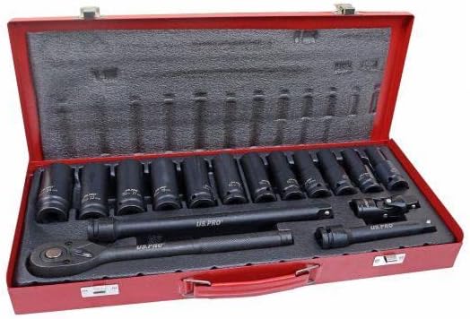 US PRO Tools 16pc 1/2" DR Deep Impact Socket Set 10-24mm in Metal Case 3987