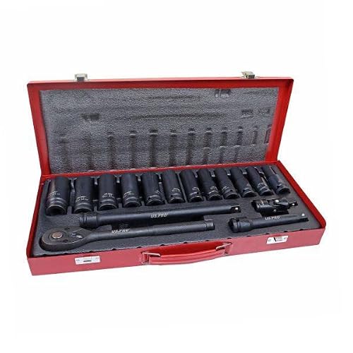 US PRO Tools 16pc 1/2"" DR Deep Impact Socket Set 10 - 24mm In Metal Case 3987