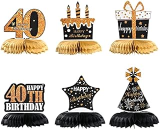 40th Birthday Party Decoration Black Gold, 6Pcs 40th Birthday Honeycomb Centerpieces Tables Decorations Cheers to 40th Honeycomb Table Topper for Man Women Birthday Party Decoration Party Supplies