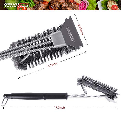 Image of Royal Gourmet TB1707 Grill Cleaning Brush and Scraper, 17-Inch Wire Bristles Stainless Steel Brush for Gas /Charcoal Grills Grates, Perfect BBQ Cleaning Accessory, Silver