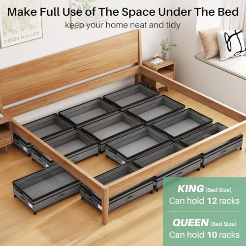 Image of Kitstorack Under Bed Storage with Wheels 2Pack Height-adjustable Under Bed Storage Containers,Under Bed Shoe Storage Organizer with Clear Window&Label, Suitable for Clothes Storage, Gray