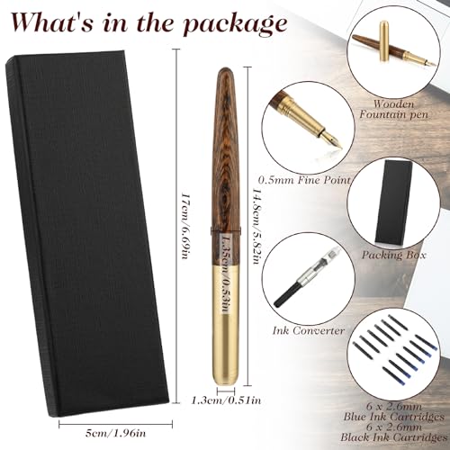 cobee Handcrafted Wooden Fountain Pens Set, Vintage Luxury Wood Fountain Pen 0.5mm Fine Point Smooth Writing Pen With 12 Ink 2.6 mm Cartridges and Gift Box for Journaling Calligraphy Supplies(B) - Thumbnail 3
