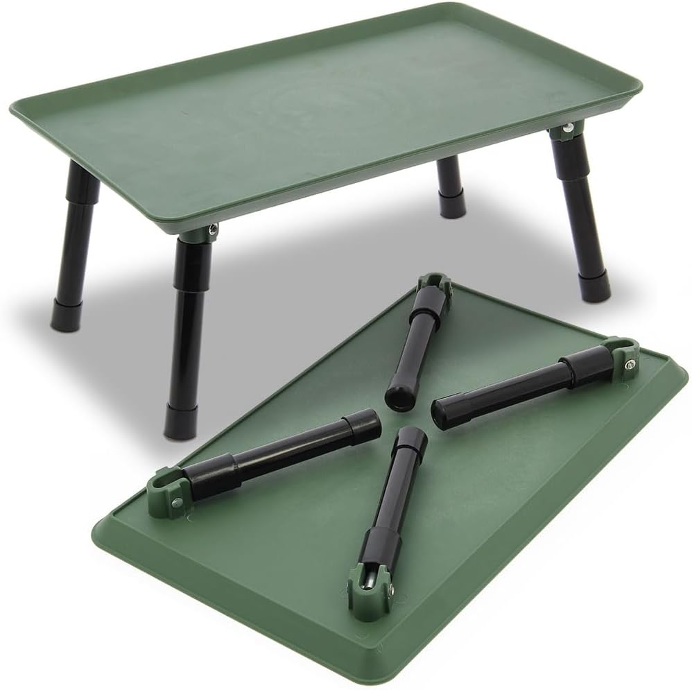 Carp Fishing Bivvy Table 39 x 24 x 15cm Green Plastic Folding Legs Ideal for Carp Fishing Bivvy or Tackle Table