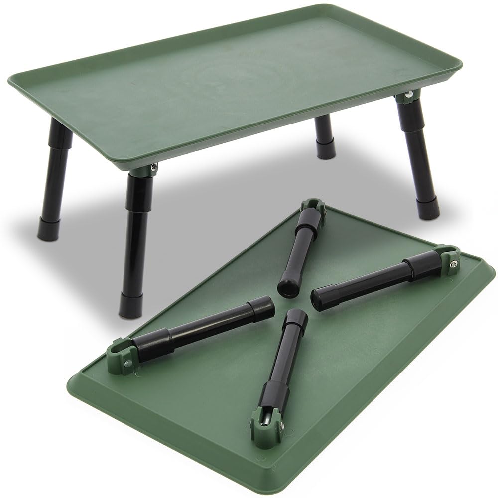 Carp Fishing Bivvy Table 39 x 24 x 15cm Green Plastic Folding Legs Ideal for Carp Fishing Bivvy or Tackle Table
