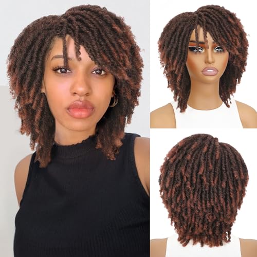 HANNE Dreadlock Wig Short Twist Wigs for Black Women and Men Afro Curly Synthetic Wig (350 Color)