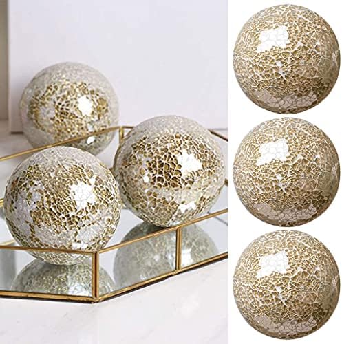 FLAMEER Mosaic Sphere Balls Table Centerpieces Set 8cm Centrepieces Bowls Decorative Orbs Orb Globe for Living Room Festival Coffee Table Decor Decorations - Gold 3Pcs