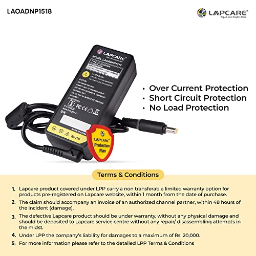 Image of Lapcare 19V 65W 3.42A Compatible Laptop Adapter Charger for Acer Aspire One Extensa and Travel Mate Series Models - Black
