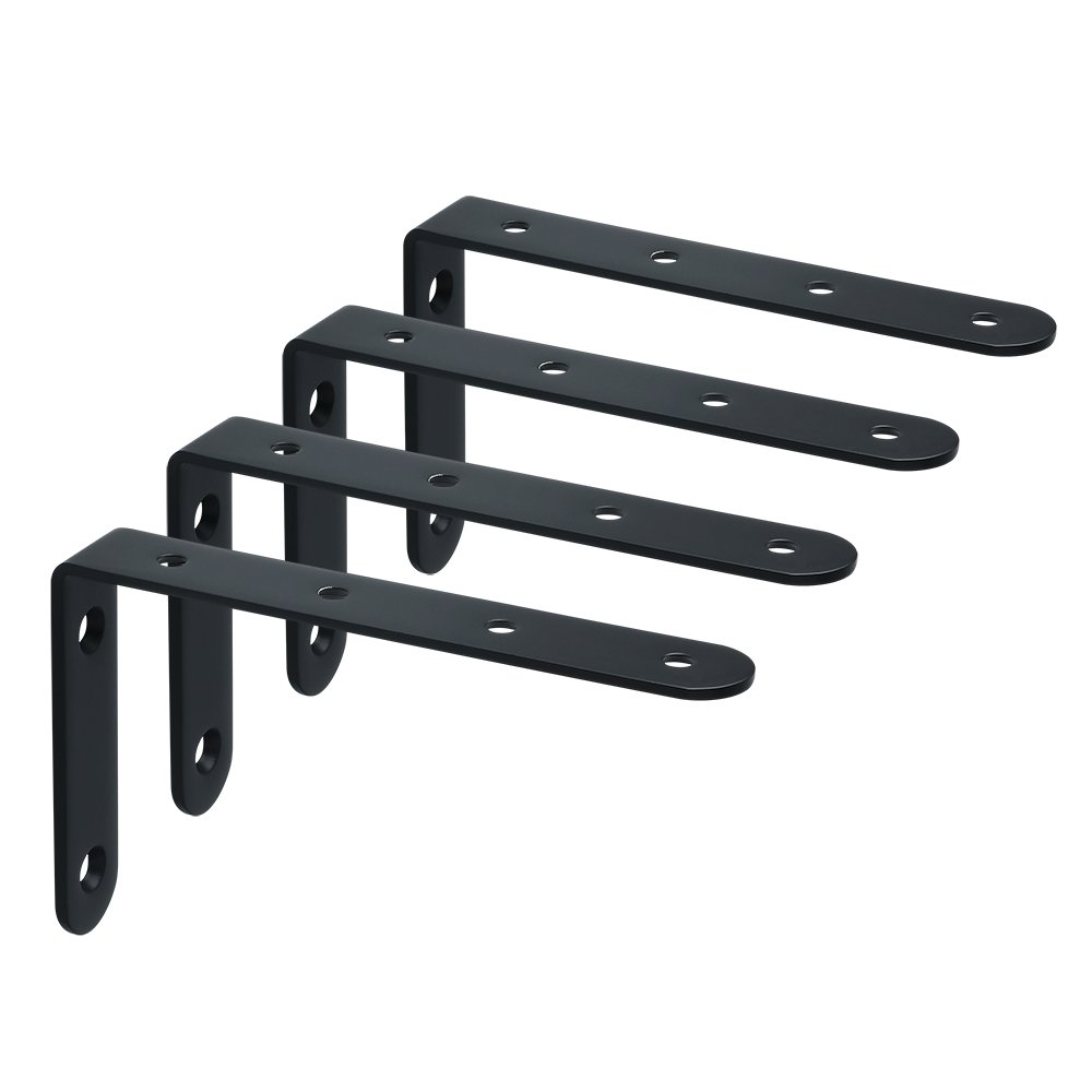 4PCS Black Shelf Brackets 150mm, Metal L Bracket for Shelves, Wall Mounted Shelf Supports Brace Heavy Duty