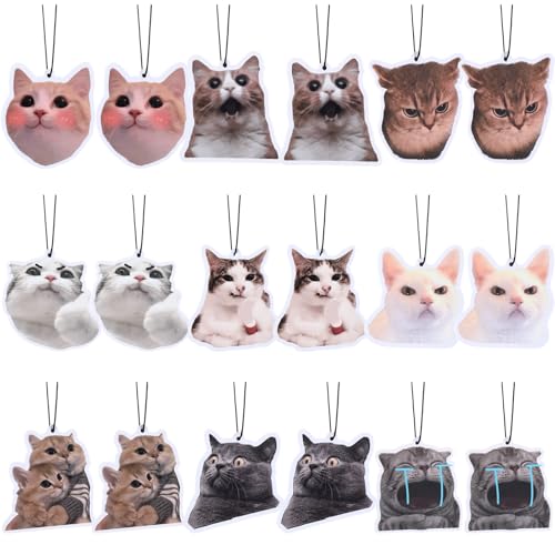 Image of 18 Pack Car Hanging Freshener Cat, Car Accessories Funny Cute Cat for Women and Men Hanging Air Freshener Interior Room Decorations Pendant Supplies
