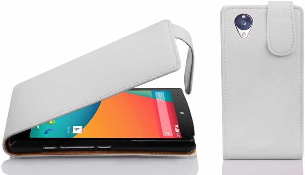 Cadorabo Case works with LG NEXUS 5 in SNOW WHITE - Flip Style Case made of Structured Faux Leather - Wallet Etui Cover Pouch PU Leather Flip