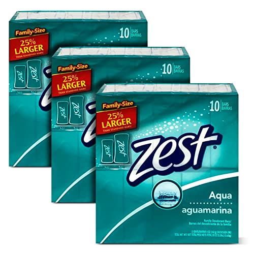 Zest Aqua Bath Soap, 10 bars, 5Oz, (3 Packs of 10 Bars - 30 Bars Total)