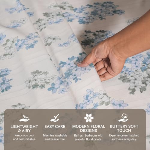 Image of Home Elegance from House of Mytrident | Linen Feel Bed Sheet for Double Bed King Size with Two Pillow Covers | Ultrasoft | Floral 274cm x 250cm | myTrident - Nest Sky Blue