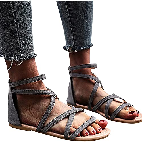 ZHANGMEI Sandales Femmes Plates Eté Bretelles croisées Pincer Chaussures Fermeture éclair au Dos Semelle Confort Sandales,2,39CN Cover