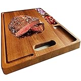 HHXRISE Large Acacia Wood Cutting Board for Kitchen, with 3 Built-in Compartments and Juice Grooves, Chopping Board with Handle, Butcher Block, Carving Board, BPA Free