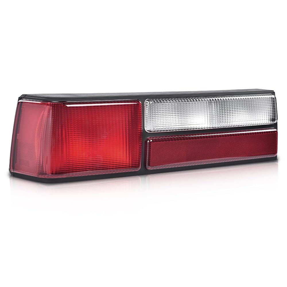 CROSSDESIGN Tail lights Rear Assembly Compatible with 1987-1993 Ford Mustang Brake Lights Taillamps w/o Bulb Red Lens Black Housing Left Driver Side