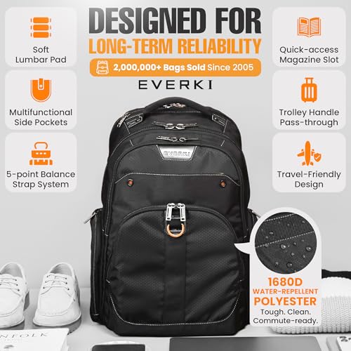 Image of EVERKI Atlas Business Backpack with Laptop Compartment, Black - 29.5 Liters