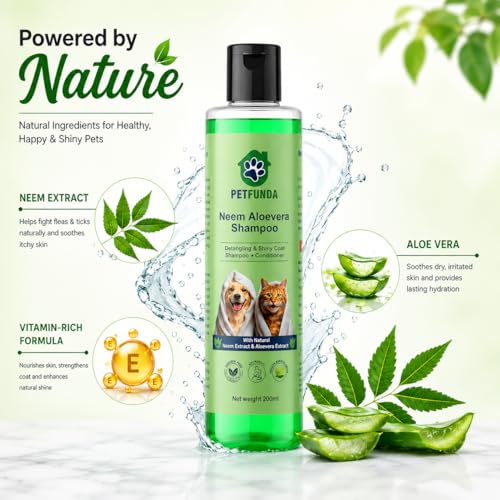 Image of Neem & Aloe Vera Pet Shampoo for Dogs & Cats | Anti Tick & Flea Control | Ayurvedic Paraben-Free Pet Shampoo for Sensitive Skin | Cleans, Moisturises & Controls Odour | 200ml