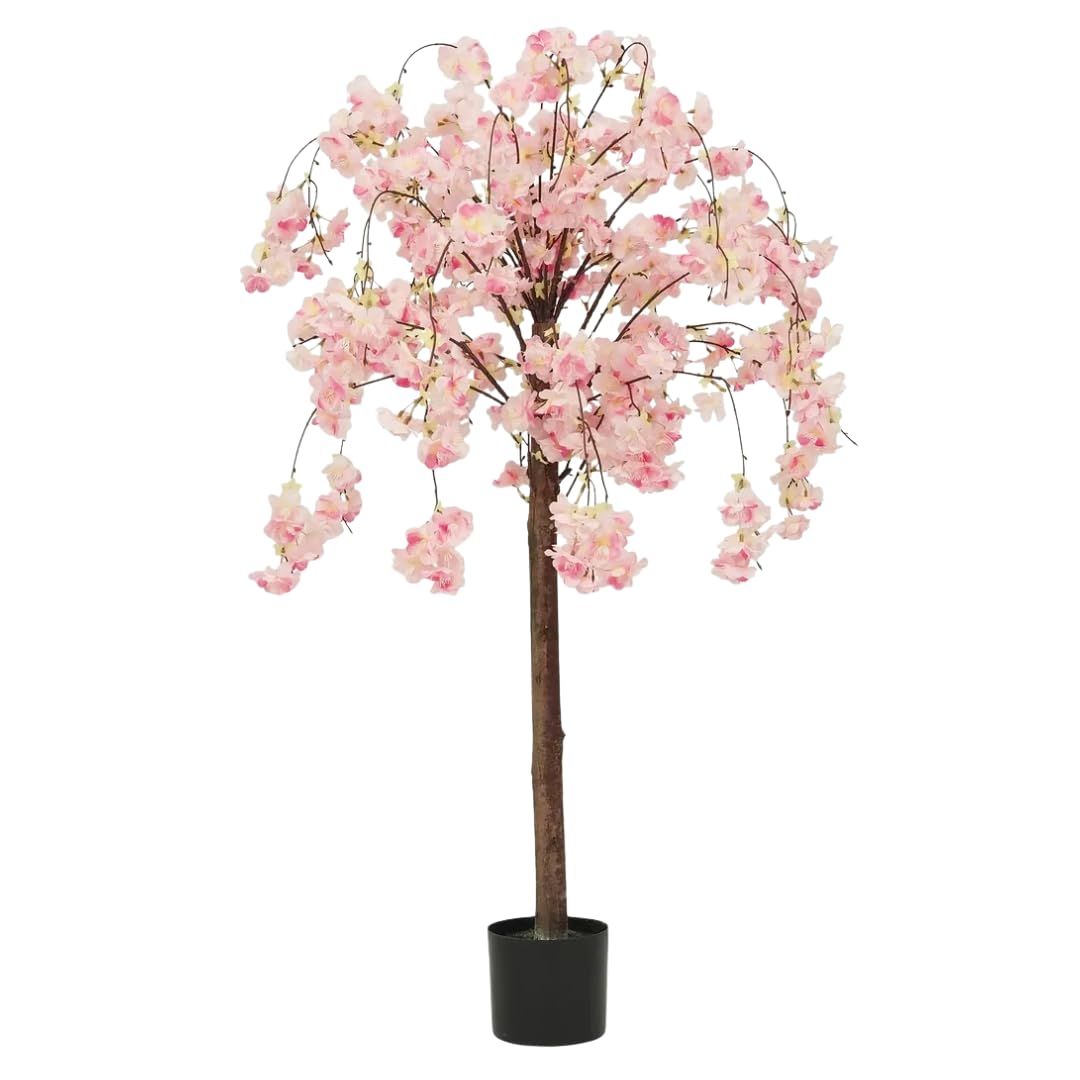 Ligne Déco - Cerisier Artificiel Retombant Rose 110cm | Plante Artificielle Pot Plastique Noir Intérieur Imitation Terre | Decoration Maison Élégante et Réaliste | Fausse Plante Cerisier Interieur