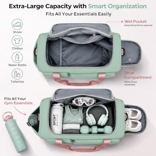 Image of FIORETTO Women's Gym Duffle Bag with Shoes Compartment, 30L Capacity, Ideal for Travel, Gym, Sports, Duffel, Weekender